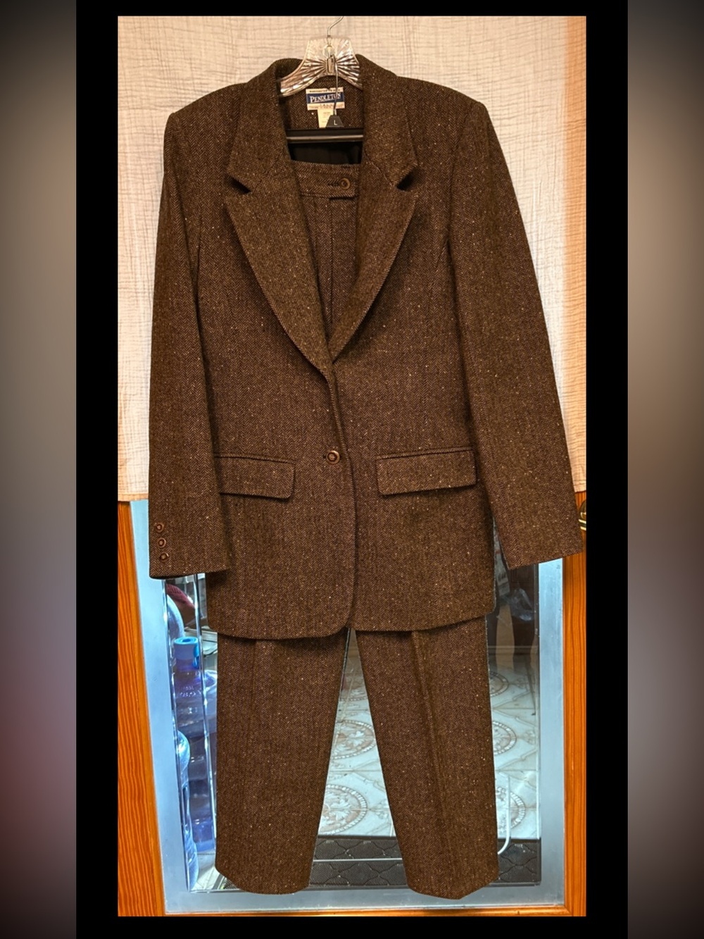 Vintage Pendleton Brown Wool Suit Womens Blazer Sz 8 Tall Pants Blue Label